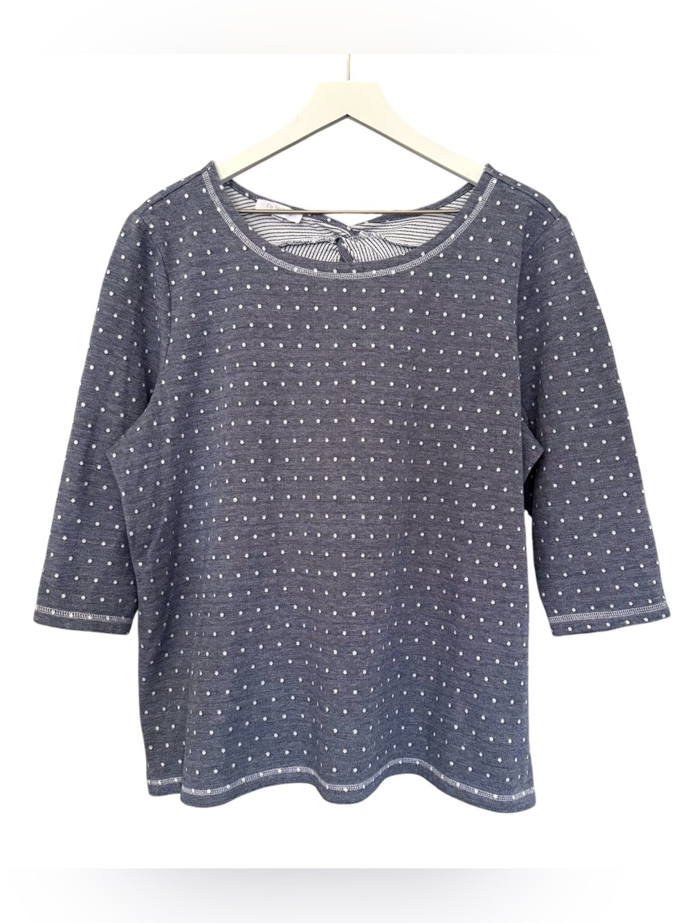 T By Talbots Size 2X Blue Polka Dot Sweatshirt Top Comfort Stretch Relaxed Fit